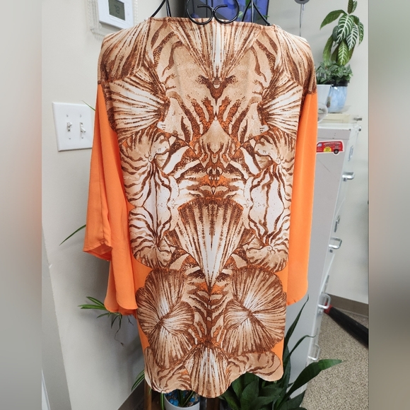 Chico's Orange and Brown Embellished Cap Sleeve Blouse - Picture 6 of 9